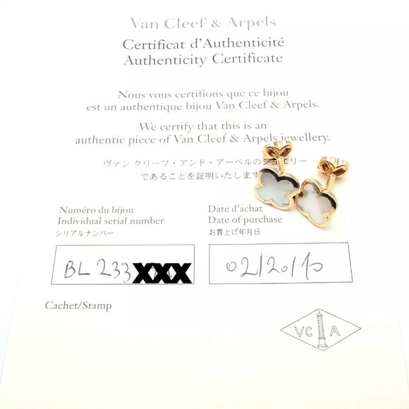 Van Cleef & Arpels 18k Yellow Gold Pure Alhambra Mother Of Pearl Cufflinks Cert. - Picture 10 of 12